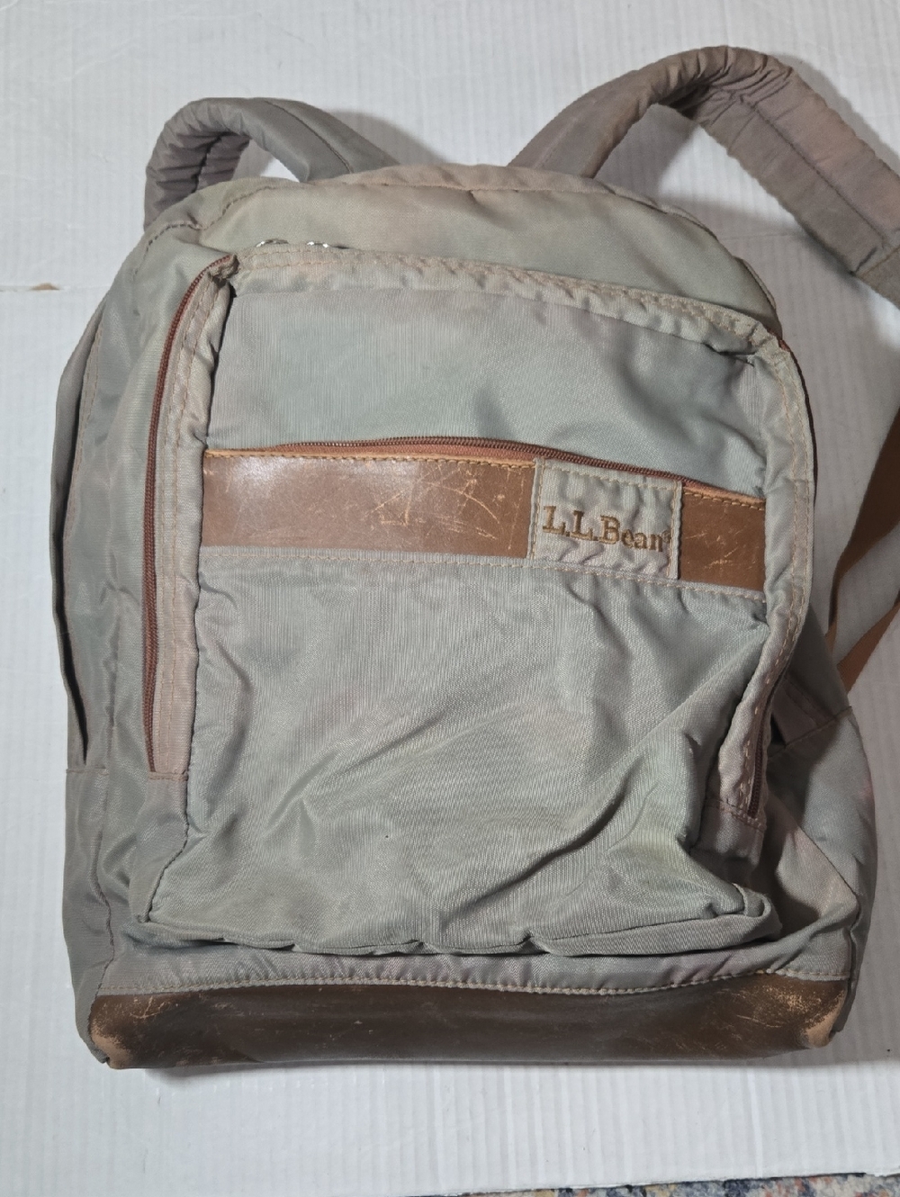 Vintage L.L. Bean Men's Green  Canvas Backpack with Brown Leather Trim